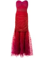 Tadashi Shoji Strapless Mermaid Tulle Gown - Red