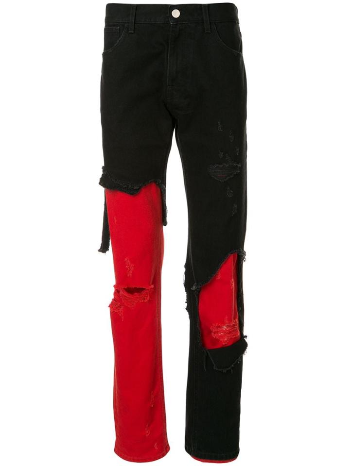 Raf Simons Distressed Layered Straight-leg Jeans - Black