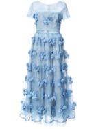 Marchesa Notte Floral-appliquéd Lace Dress - Blue