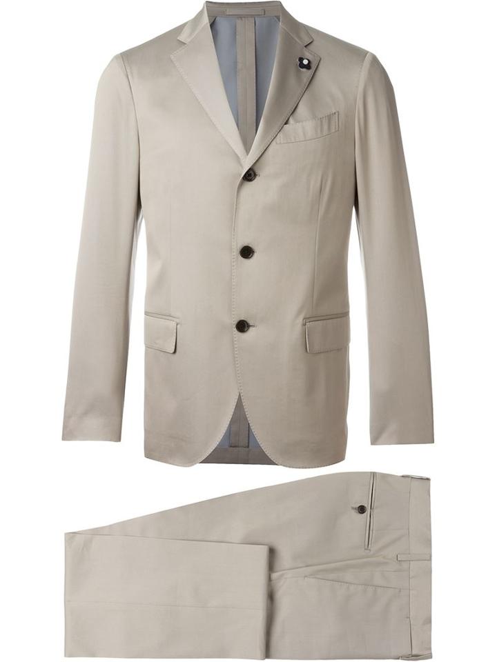 Lardini Two-piece Suit, Men's, Size: 52, Nude/neutrals, Silk/cotton/cupro/wool