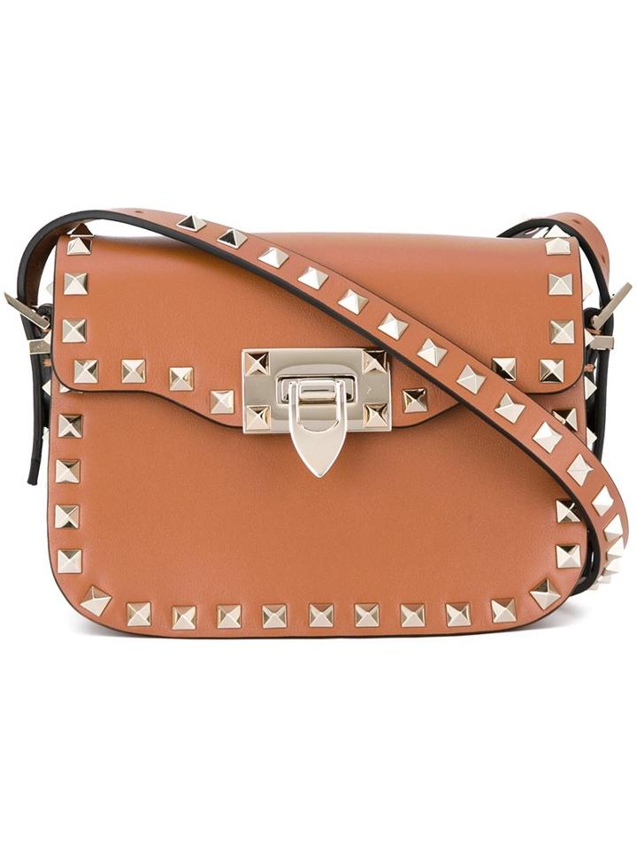 Valentino 'rockstud' Flip-lock Shoulder Bag, Women's, Brown