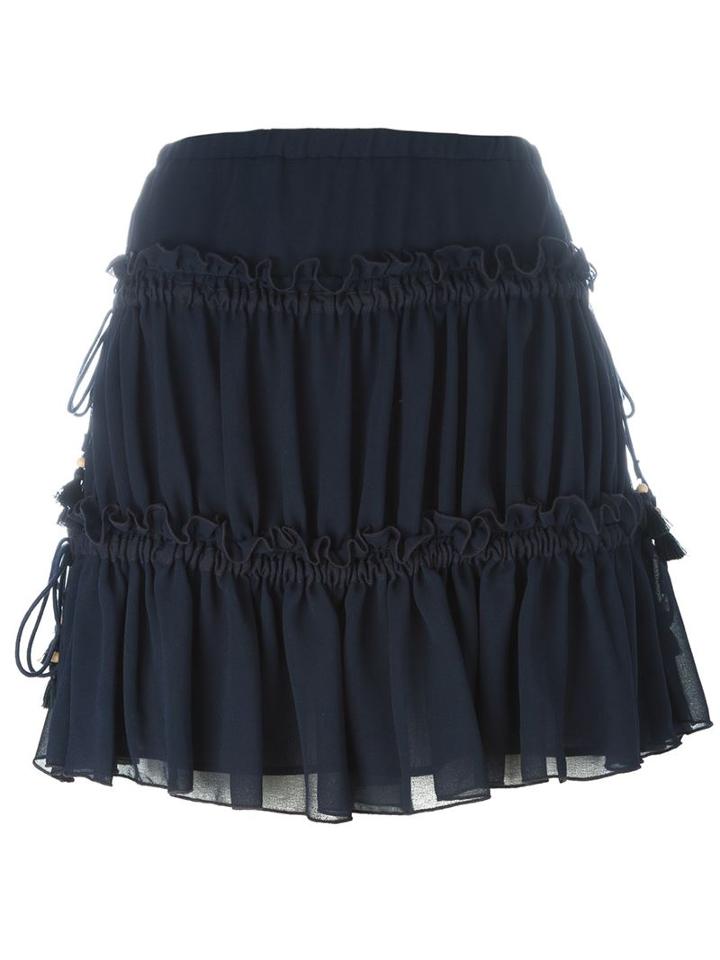 See By Chloé Ruffled Drawstring Skirt, Women's, Size: 40, Blue, Polyester/cotton