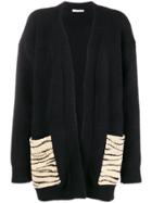 Ssheena Longline Contrasting Pocket Cardigan - Black
