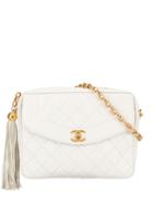 Chanel Pre-owned Quilted Fringe Cc Chain Shoulder Bag - White