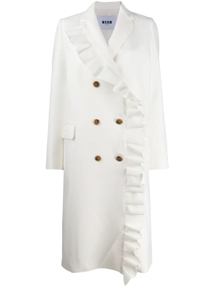 Msgm Ruffled Double-breasted Coat - White