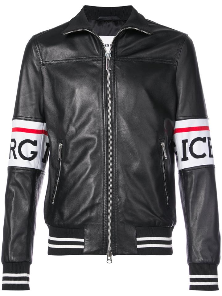 Iceberg Zipped Leather Jacket - Black