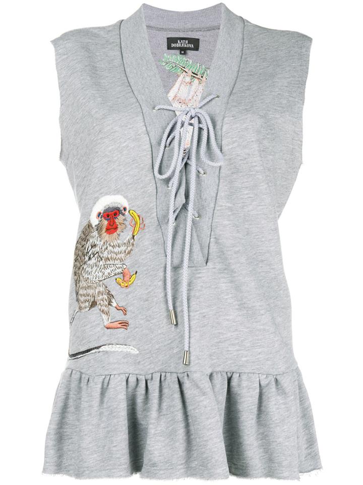 Katya Dobryakova Monkey Embroidered Blouse - Grey