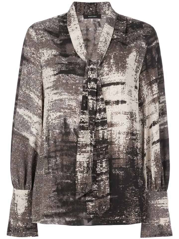 Natori Tie Neck Blouse - Grey
