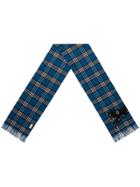 Gucci Check Scarf With Wolf Embroidery - Blue