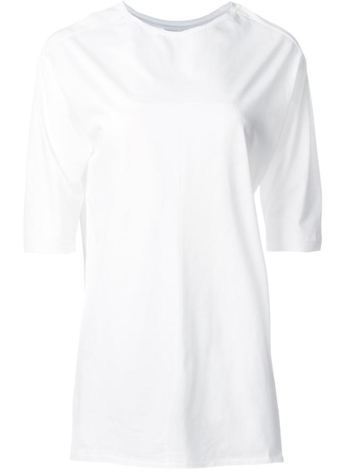 Astraet Boat Neck Centre Trim Detail Long Fitted T-shirt, Women's, White, Cotton