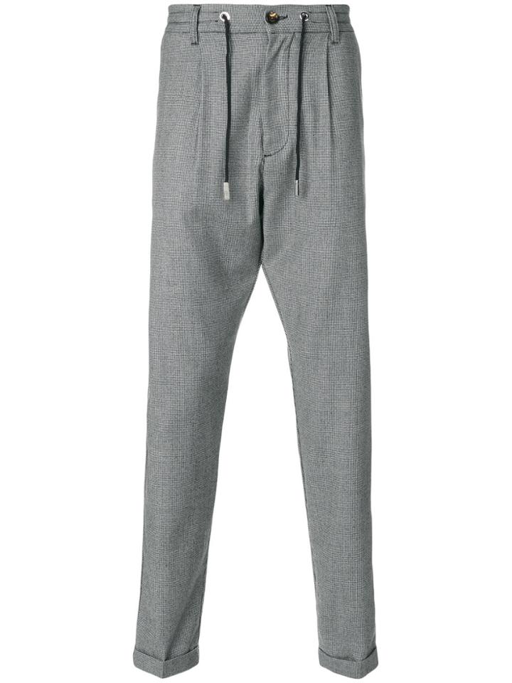 Eleventy Check Drawstring Tailored Trousers - Grey