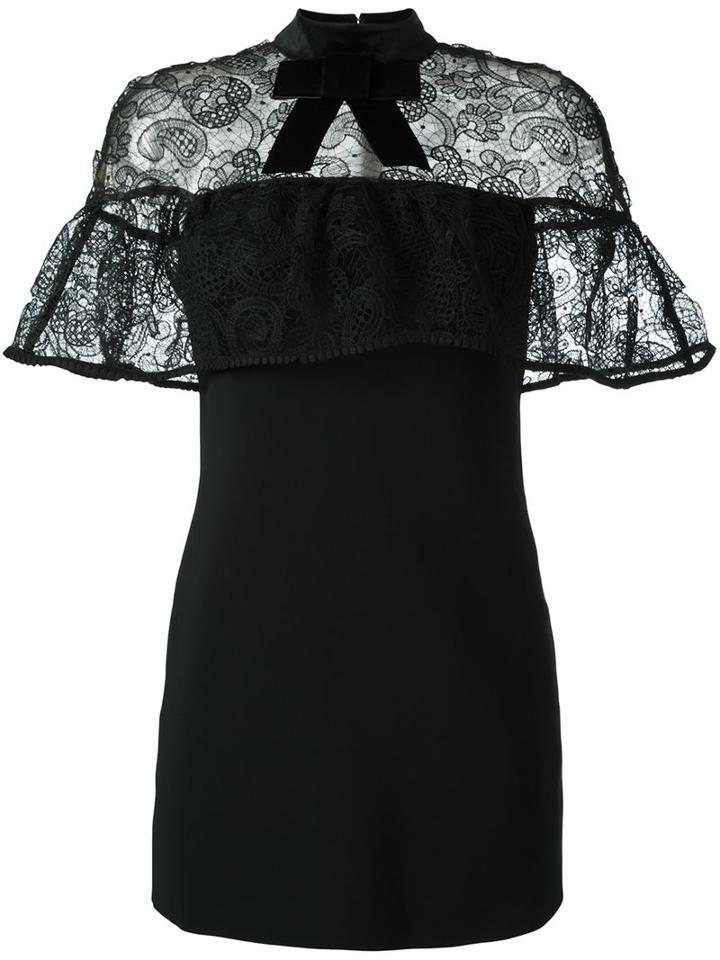Self-portrait Velvet Bow Lace Cape Dress, Women's, Size: 14, Black, Polyester/polyamide/cotton