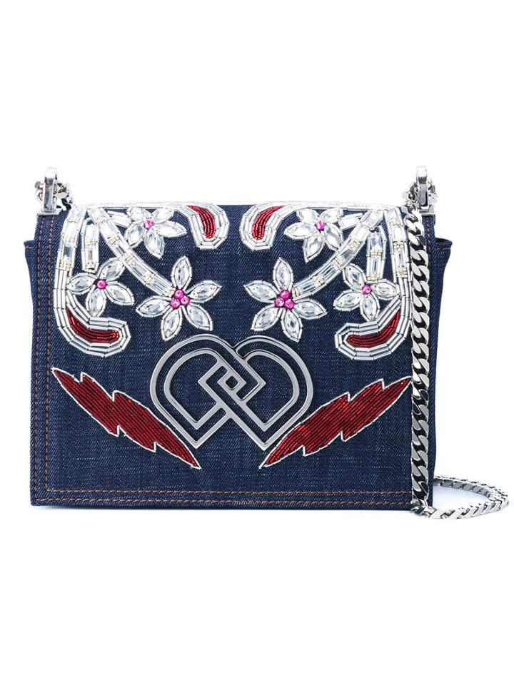 Dsquared2 Embroidered Denim Shoulder Bag, Women's, Blue, Cotton/resin/metal (other)