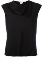 Armani Collezioni Draped Neck Blouse, Women's, Size: 46, Black, Silk/spandex/elastane