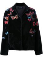 Michel Klein Floral Embroidery Bomber Jacket, Women's, Size: 36, Black, Cotton