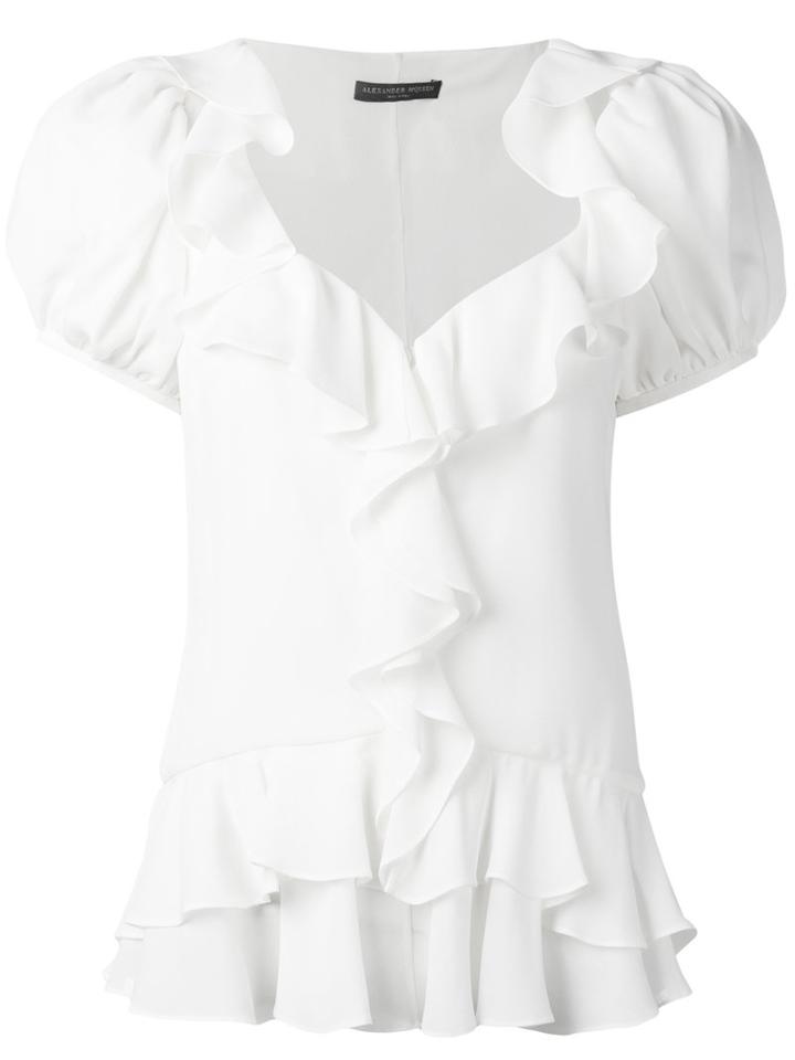 Alexander Mcqueen - Ruffle Top - Women - Silk/polyamide - 44, Women's, White, Silk/polyamide