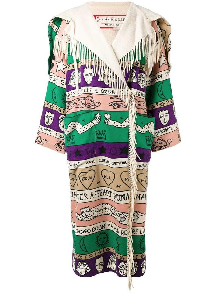 Jc De Castelbajac Pre-owned Oversized Patterned Fringe Coat - Neutrals