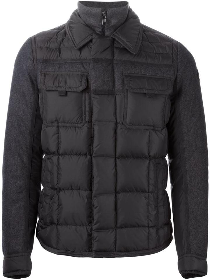 Moncler 'ribera' Padded Jacket, Men's, Size: 2, Grey, Calf Leather/feather Down/polyamide/wool