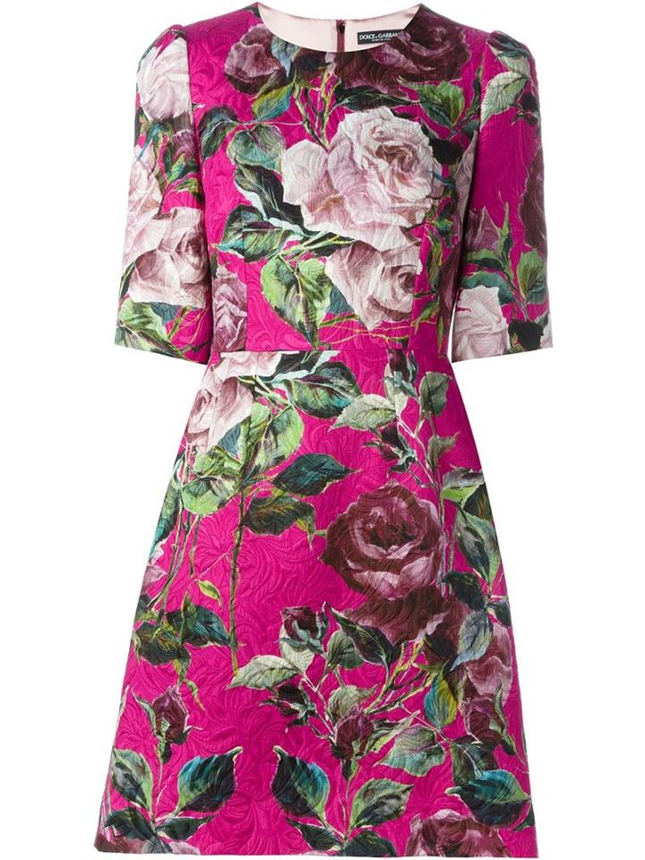Dolce & Gabbana Rose Print Brocade Dress, Women's, Size: 40, Pink/purple, Silk/spandex/elastane/cotton/viscose