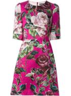 Dolce & Gabbana Rose Print Brocade Dress, Women's, Size: 40, Pink/purple, Silk/spandex/elastane/cotton/viscose