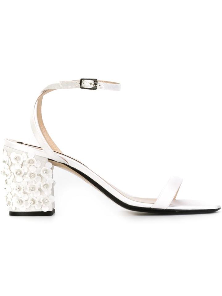 No21 Flower Embellished Sandals, Women's, Size: 41, White, Leather/silk