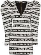 Balmain Structured Shoulder Logo-striped Mini-dress - White