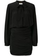 Saint Laurent Ruched Pussy Bow Shirt Dress - Black