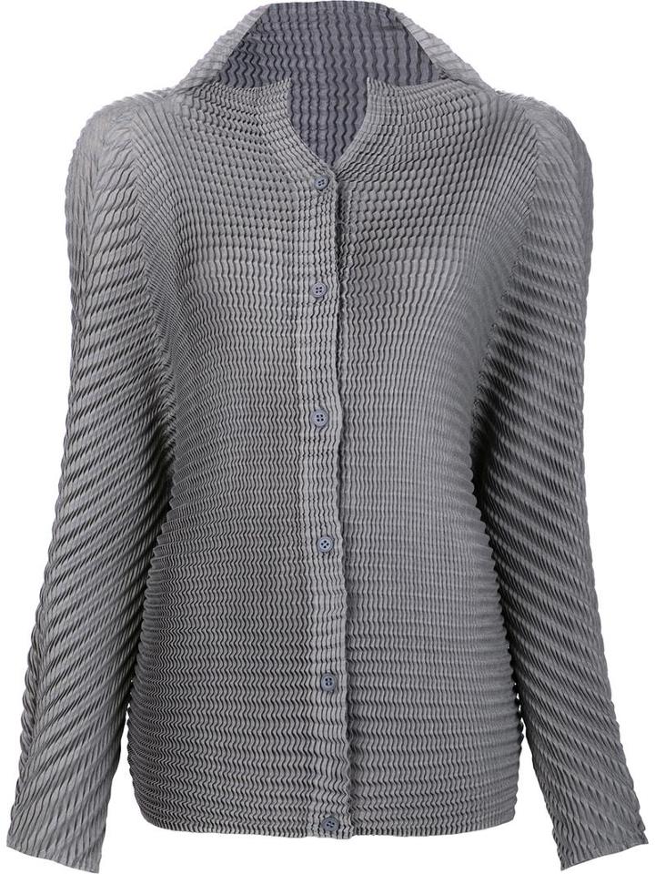 Issey Miyake Pleated Cardigan-style Jacket, Women's, Size: 2, Grey, Polyester/virgin Wool