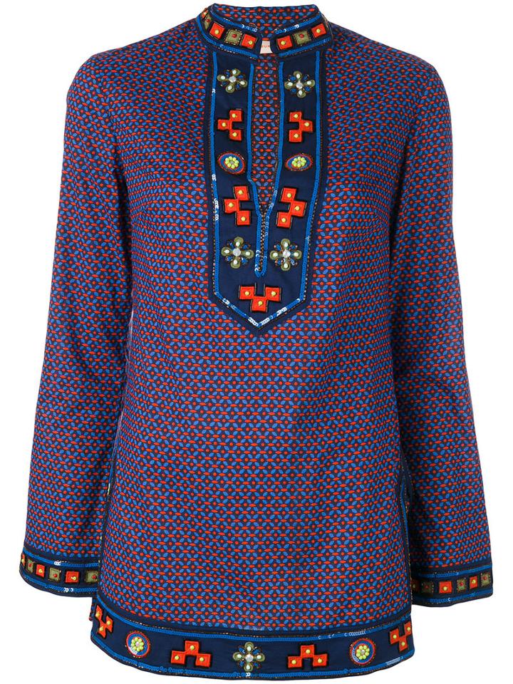 Tory Burch - Embroidered Kaftan - Women - Cotton - 6, Women's, Blue, Cotton