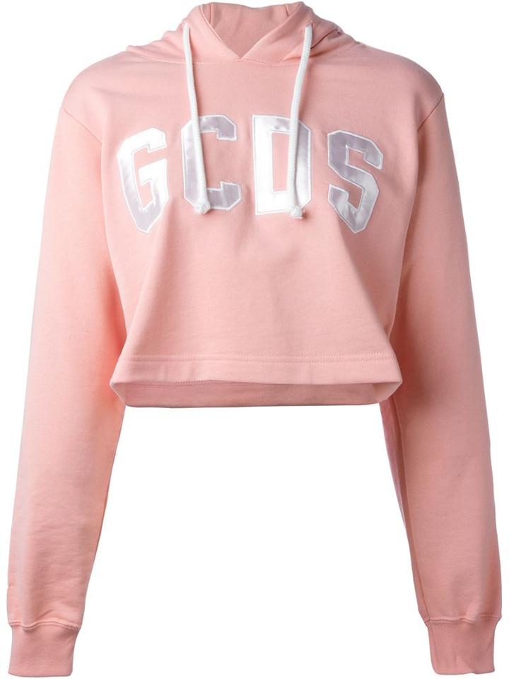 Gcds Logo Patch Cropped Hoodie, Women's, Size: Xs, Pink/purple, Cotton