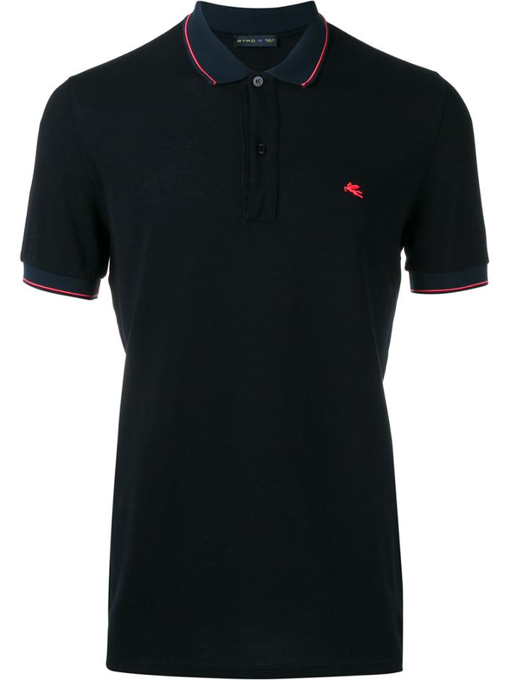 Etro Embroidered Logo Polo Shirt, Men's, Size: Large, Blue, Cotton