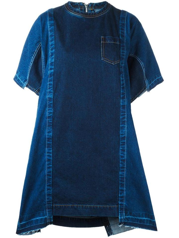 Sacai Panelled Denim Dress, Women's, Size: 3, Blue, Cotton
