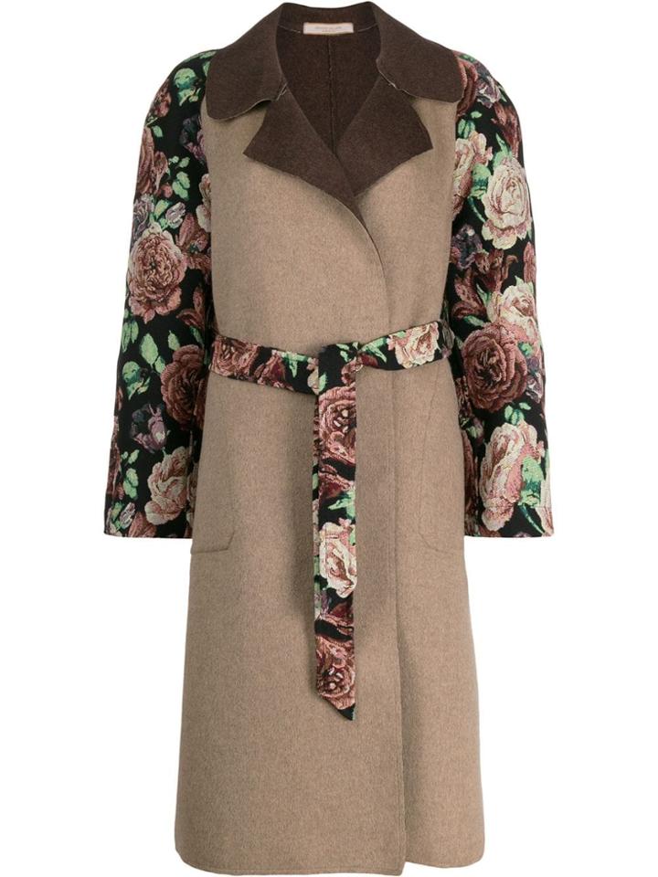 Ermanno Gallamini Floral Embroidery Midi Coat - Brown