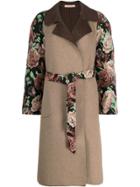 Ermanno Gallamini Floral Embroidery Midi Coat - Brown