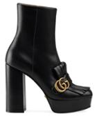 Gucci Leather Ankle Boot With Plateau And Fringe - Black