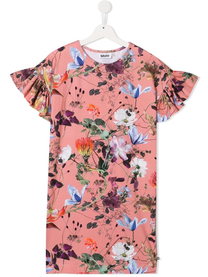 Molo Teen Ruffle Sleeve Floral Dress - Pink