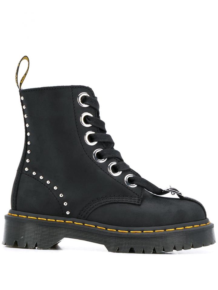 Dr. Martens Front Buckle Studded Boots - Black