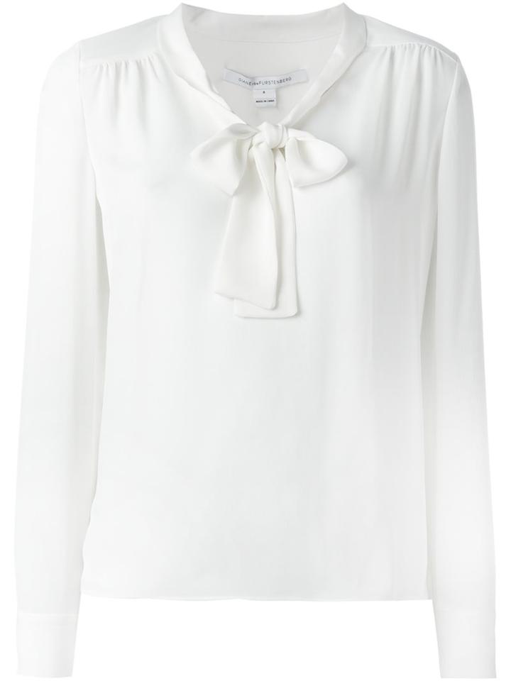 Diane Von Furstenberg Pussybow Blouse, Women's, Size: 10, White, Silk