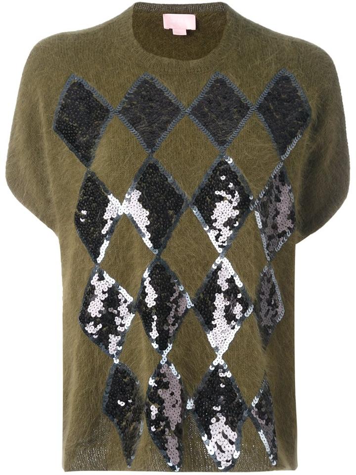 Giamba Sequin Embellished Sweater, Women's, Size: 38, Green, Polyamide/angora