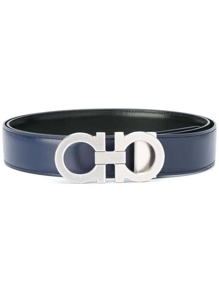 Salvatore Ferragamo Double Gancini Buckle Belt, Men's, Size: 115, Blue, Calf Leather