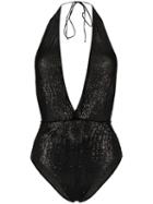 Oseree Halterneck Sequin Swimsuit - Black