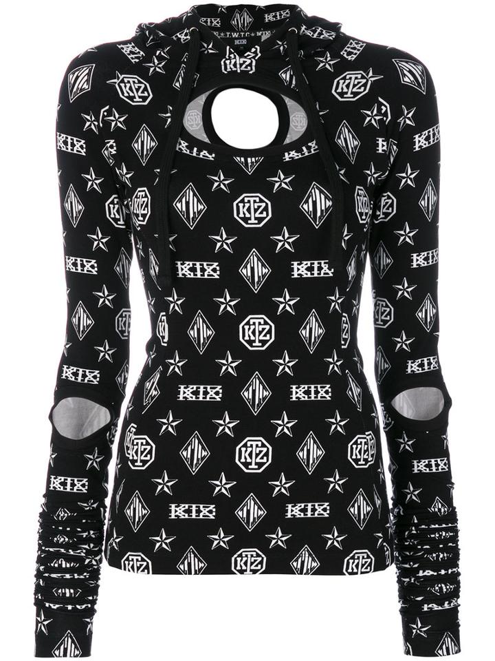 Ktz - Logo Embroidered Hooded Top - Women - Spandex/elastane/rayon - M, Black, Spandex/elastane/rayon