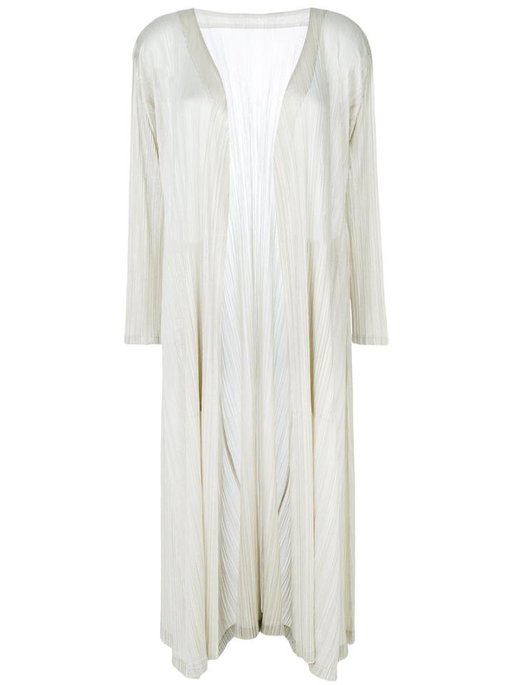 Pleats Please By Issey Miyake - Pleated Long Coat - Women - Polyester - Ii, Nude/neutrals, Polyester