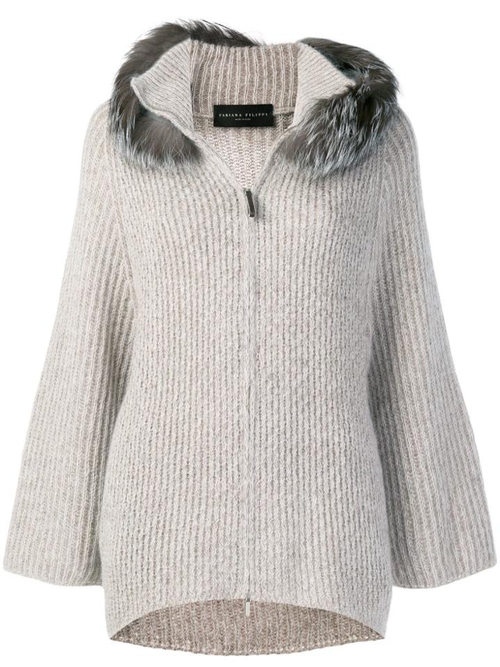 Fabiana Filippi Fur Collar Cardigan - Grey