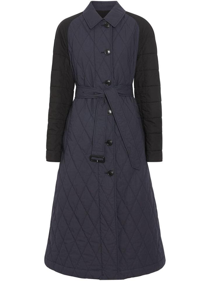 Burberry Reversible Contrast Sleeve Quilted Cotton Car Coat - Blue