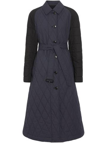 Burberry Reversible Contrast Sleeve Quilted Cotton Car Coat - Blue