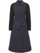 Burberry Reversible Contrast Sleeve Quilted Cotton Car Coat - Blue