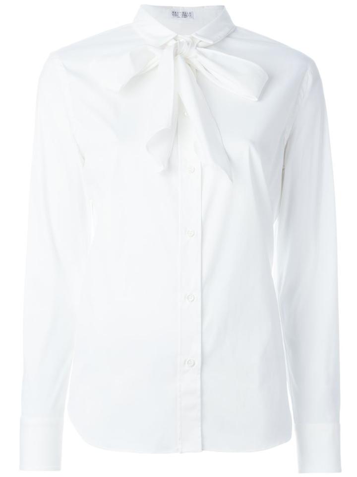 Brunello Cucinelli Bow Tie Collar Shirt, Women's, Size: Medium, White, Cotton/polyamide/spandex/elastane