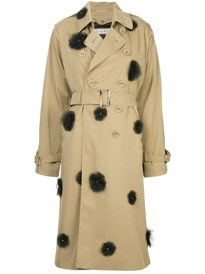 Tu Es Mon Trésor Floral Embellished Trench Coat - Nude & Neutrals