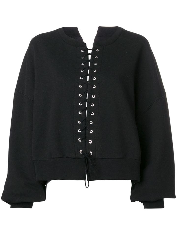 Unravel Project Oversized Tie Front Sweatshirt - Black